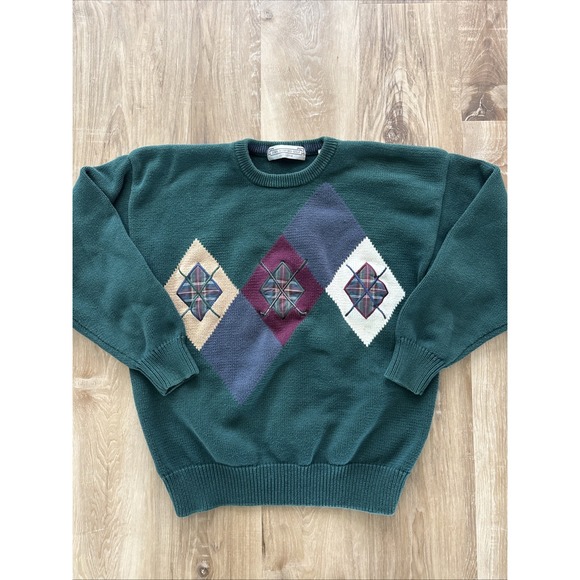 John Ashford Other - John Ashford Golf Men's VTG 90's Pull Over 100%cotton Sweater Green Sz L Argyle‎